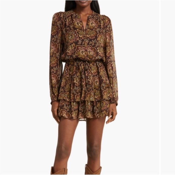 PAIGE Dresses & Skirts - PAIGE Elias dress Silk brown paisley print L boho western chic drop waist fall